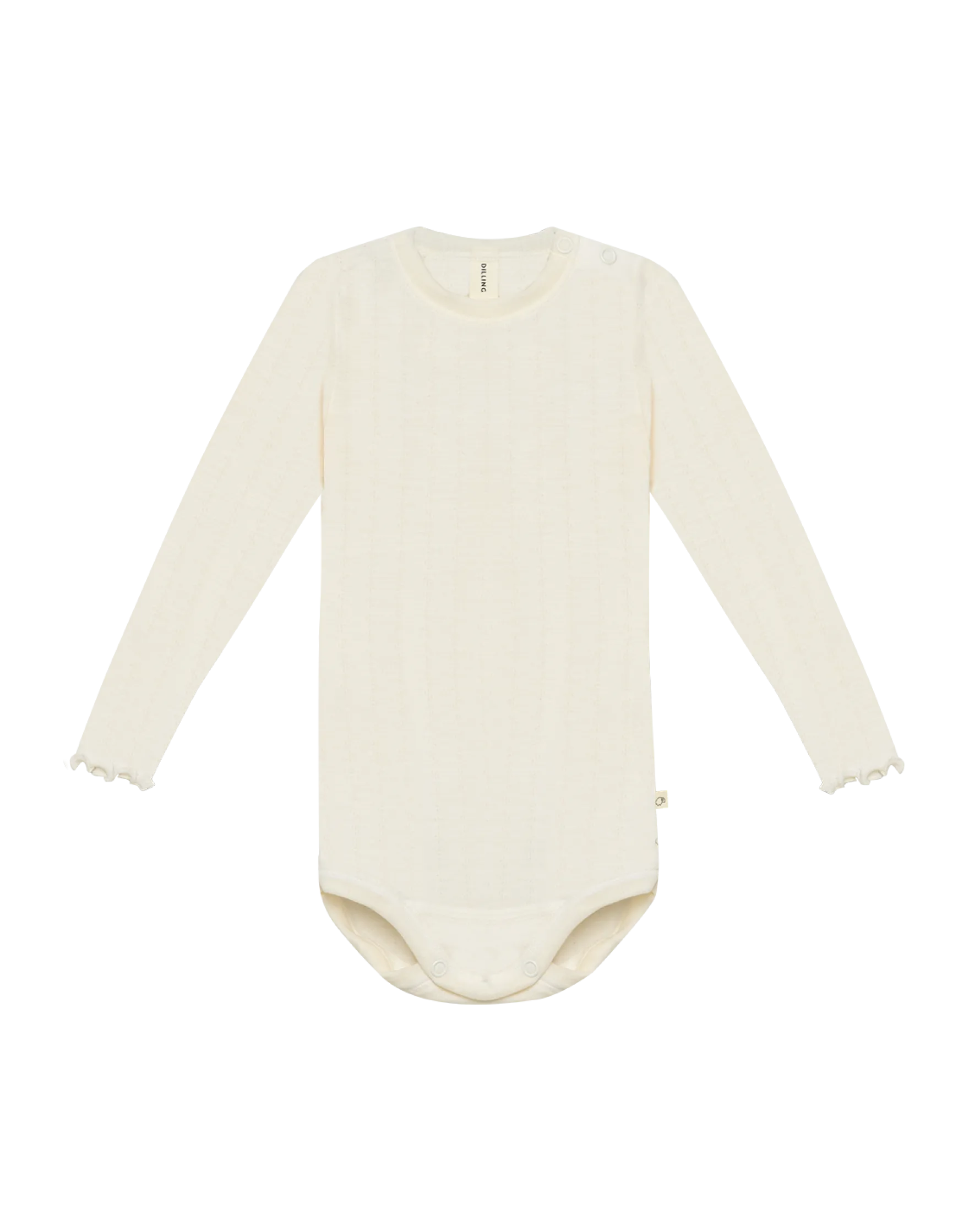 Langærmet body med hulmønster i merinould/silke til baby