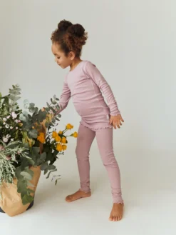 Leggings med hulmønster i merinould/silke til børn
