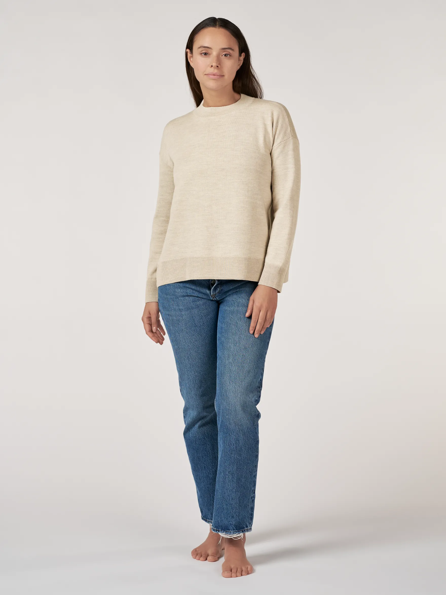 Løstsiddende crew neck i merinould til kvinder