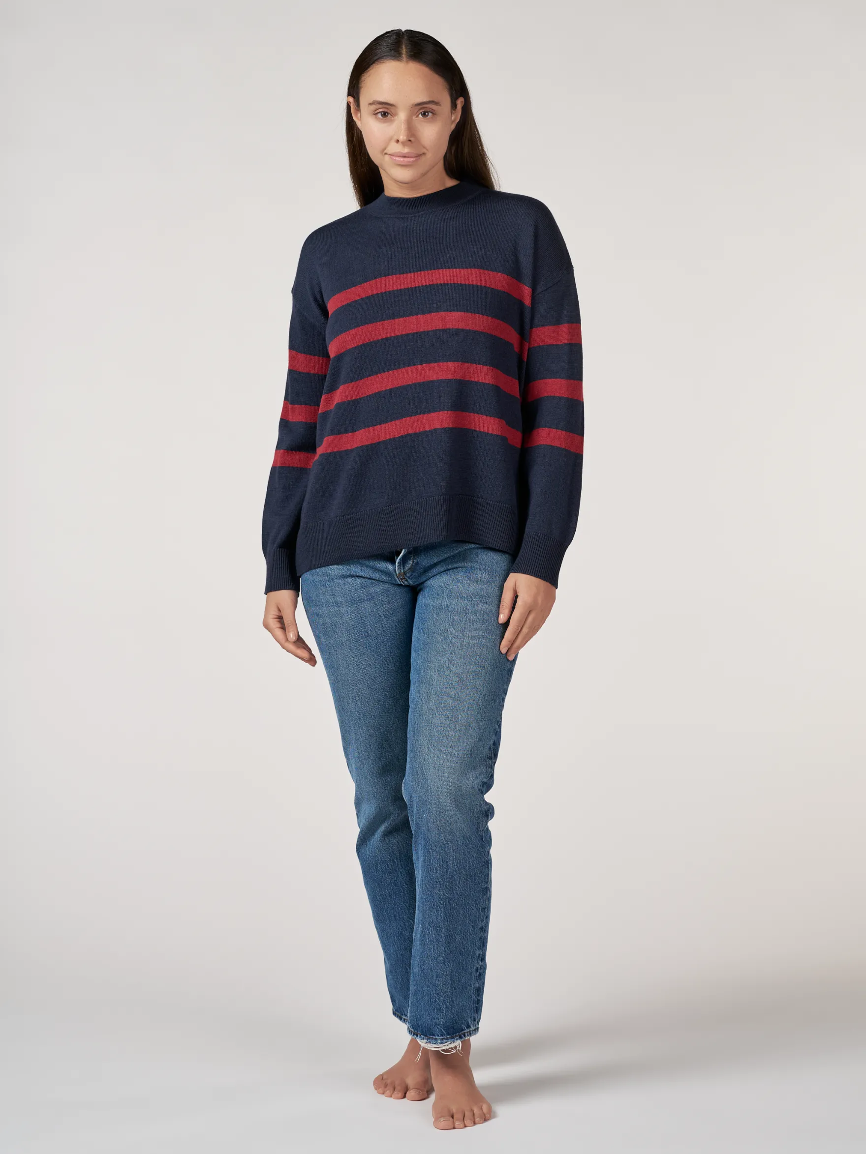 Løstsiddende crew neck i merinould til kvinder