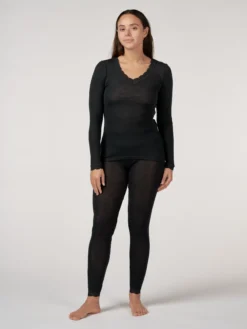 Merinould/silke leggings med blondekant til kvinder