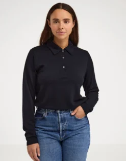 Polo sweatshirt i merinould til kvinder