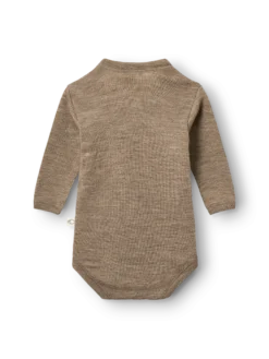 Slå-om body med lange ærmer i merinould til baby