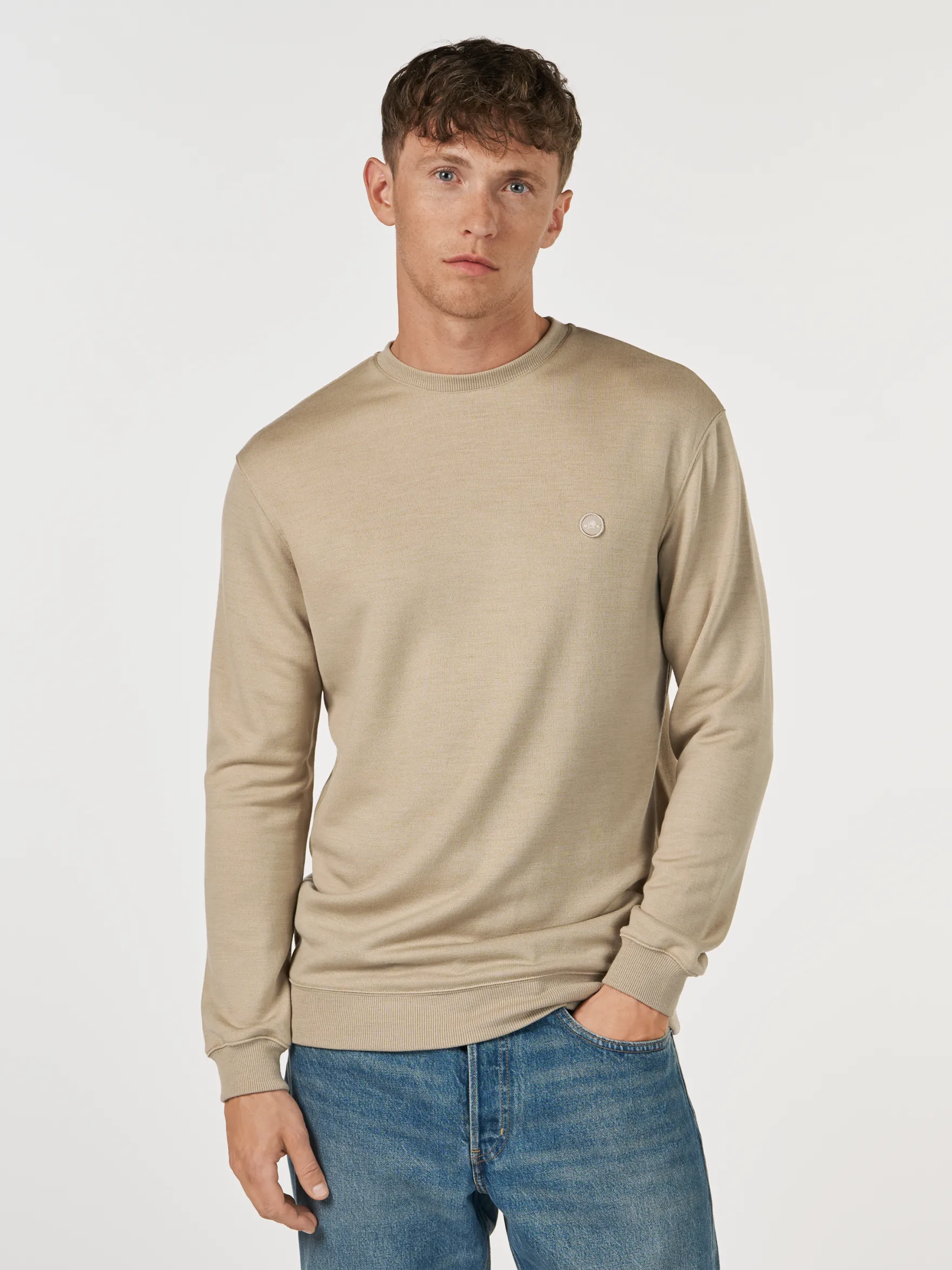 Sweatshirt i merinould til mænd