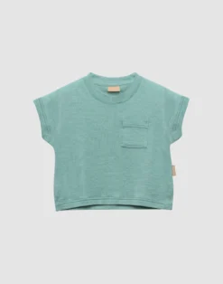 T-shirt i merinould/silke med lomme til baby