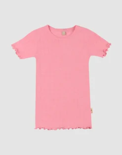 T-shirt med hulmønster i merinould/silke til børn