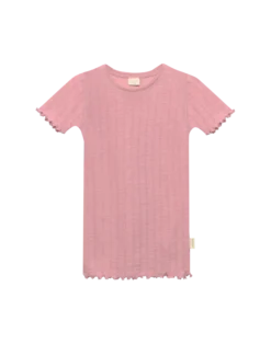 T-shirt med hulmønster i merinould/silke til børn