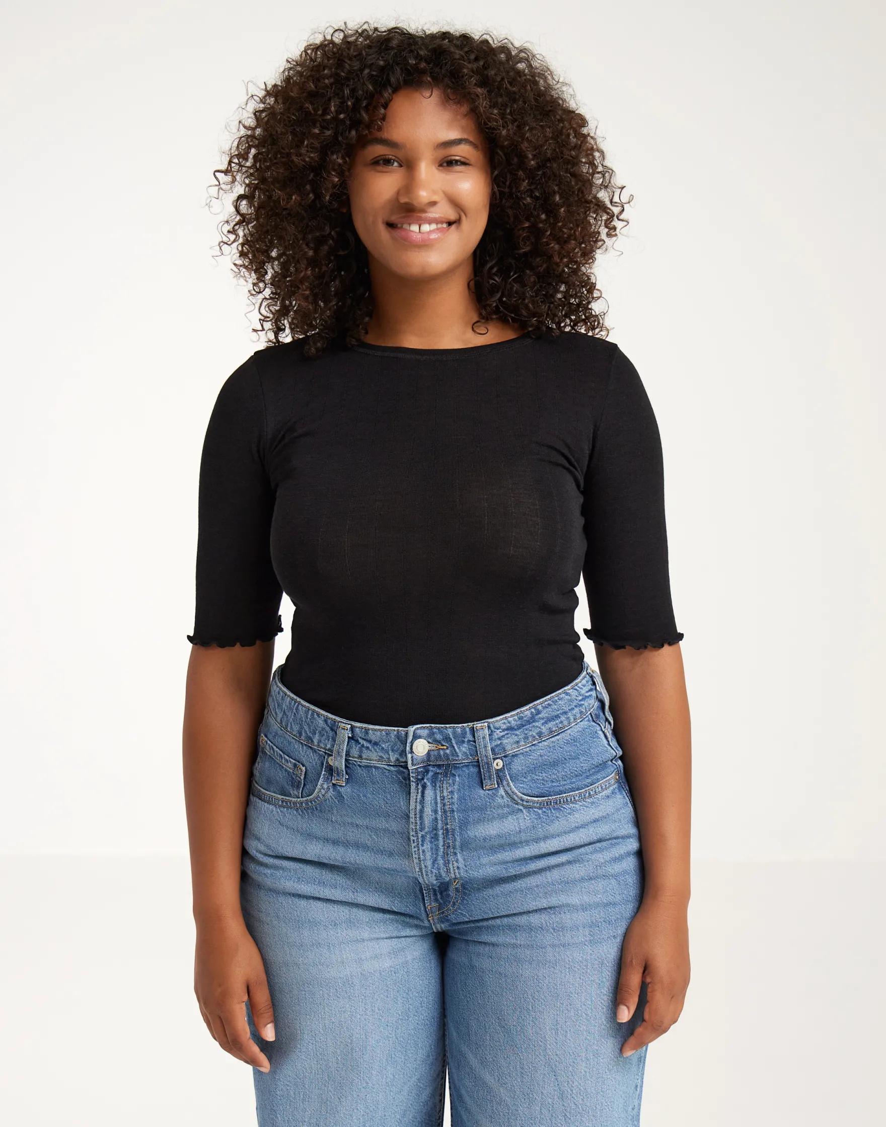 T-shirt med hulmønster i merinould/silke til kvinder