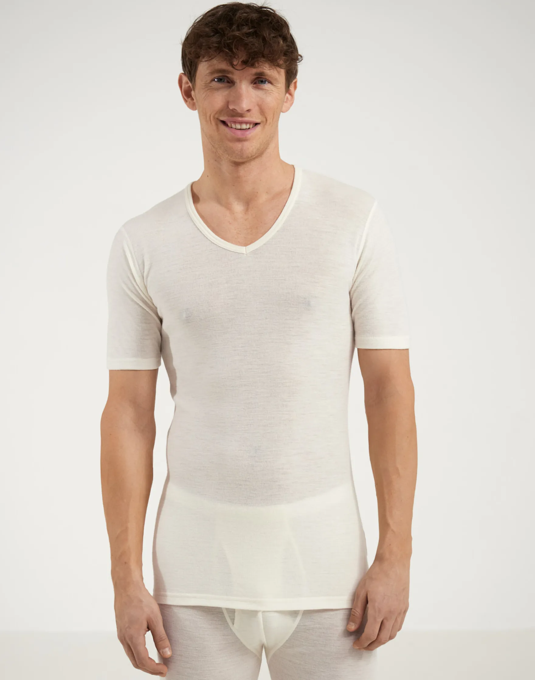 T-shirt med V-hals i merinould til mænd