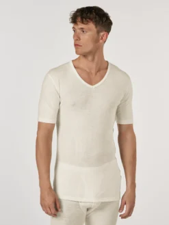 T-shirt med V-hals i merinould til mænd