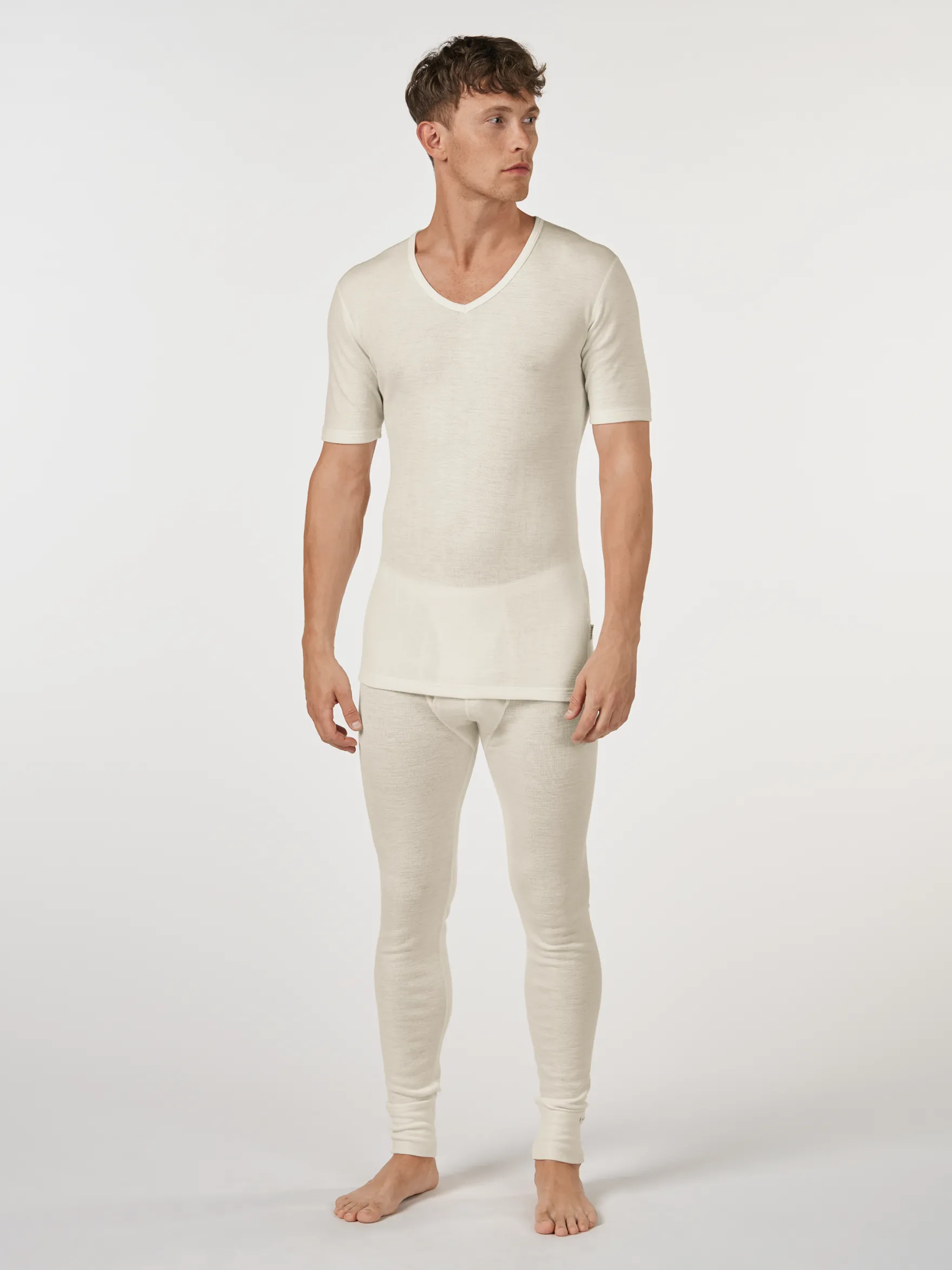 T-shirt med V-hals i merinould til mænd